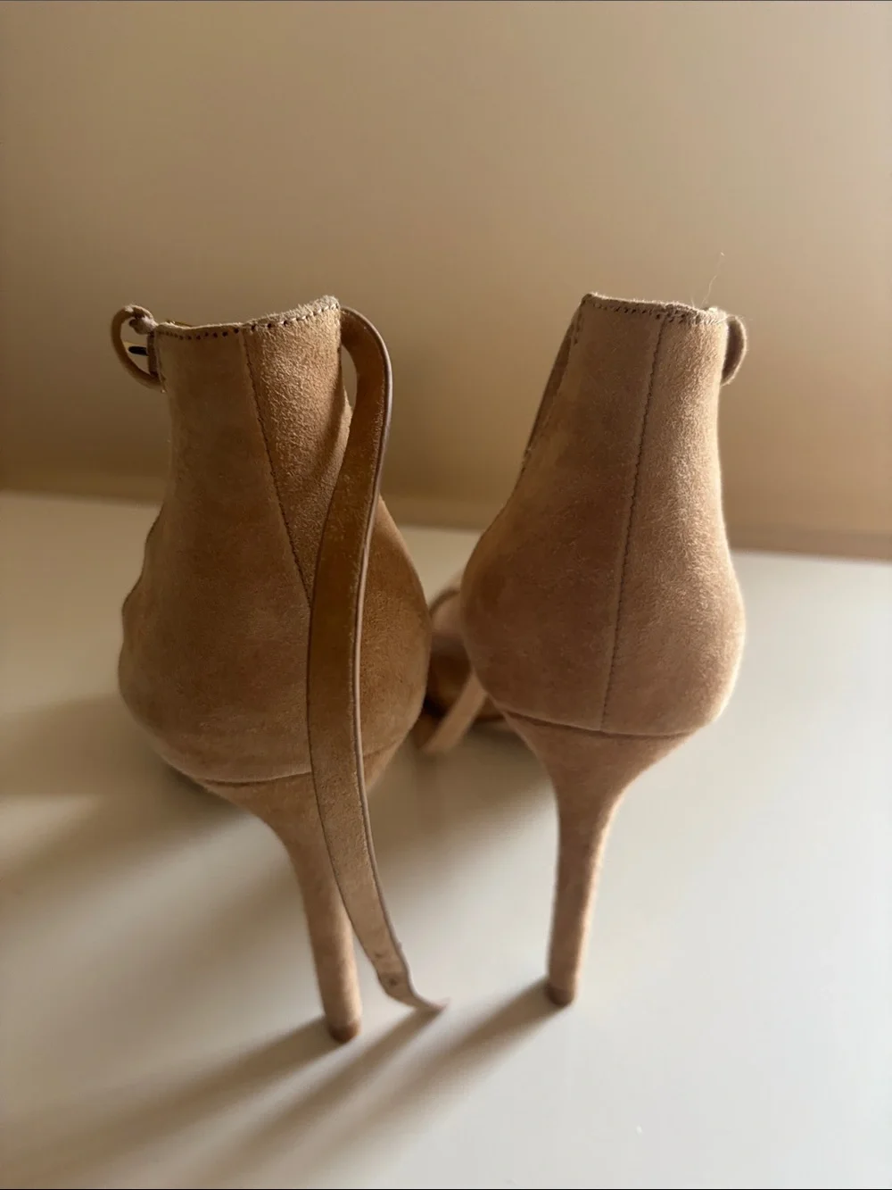 ALDO Tan Suede Ankle-Strap Stiletto Sandals
